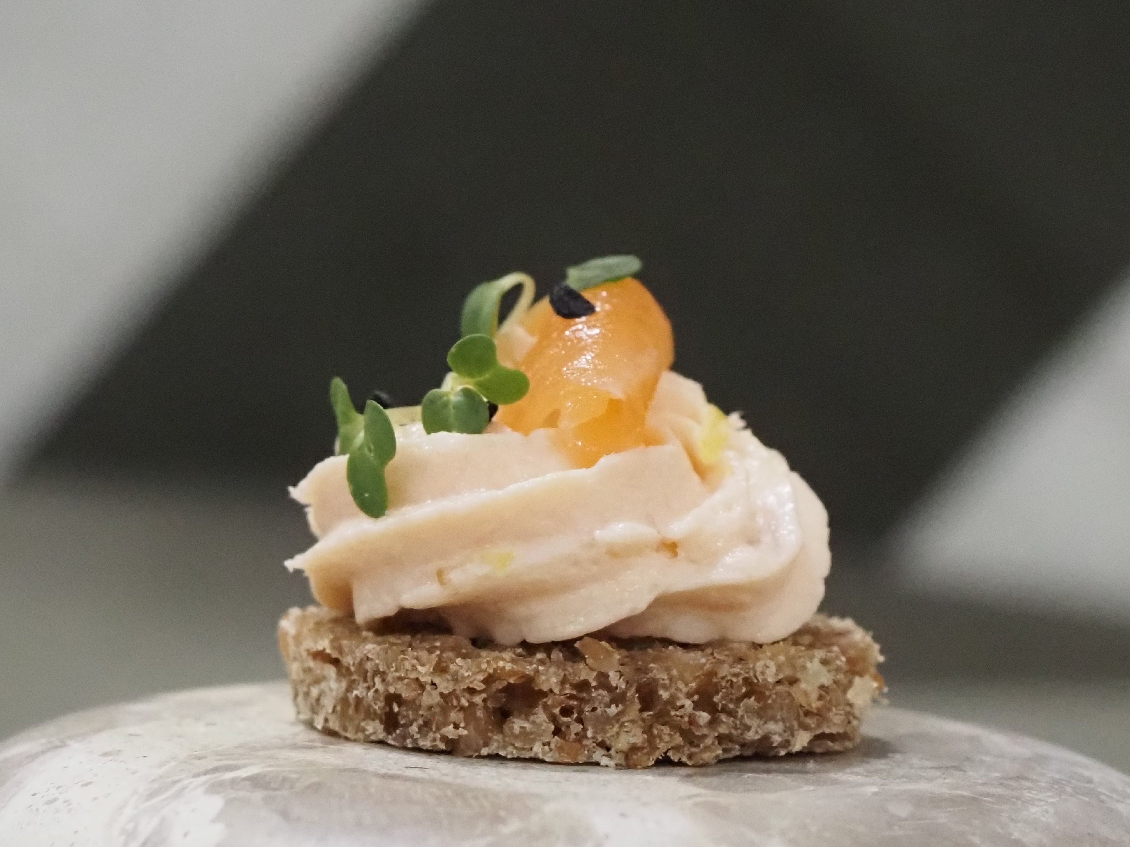 Smoked Salmon Mousse and Lemon Zest on Rue Bread